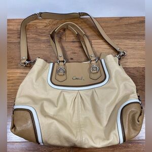 Coach Tan/ Cream color block Ashley carryall Shoulder bag tote GUC